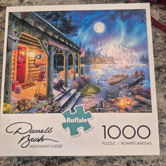 Buffalo Games Darrell Bush Moonlight Lodge 1000 pc Jigsaw Puzzle USED - Picture 4 of 11